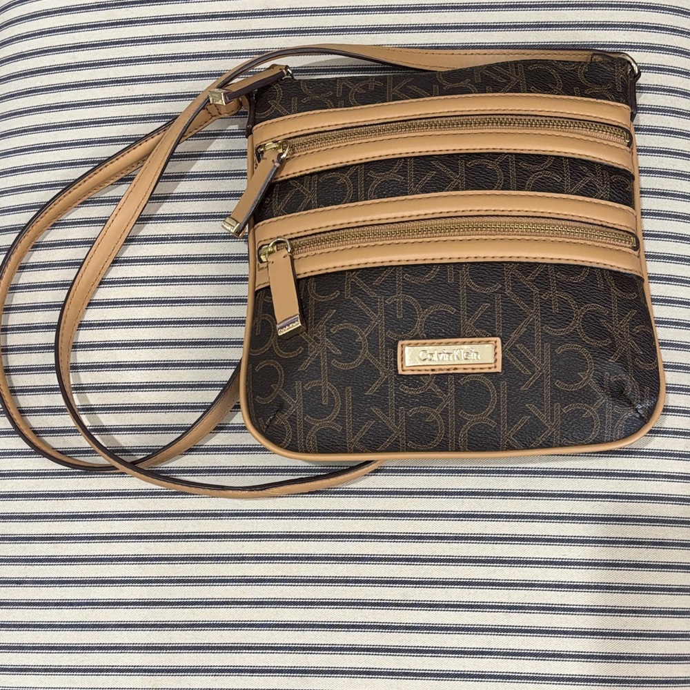 Calvin Klein Black and Tan Crossbody Bag
